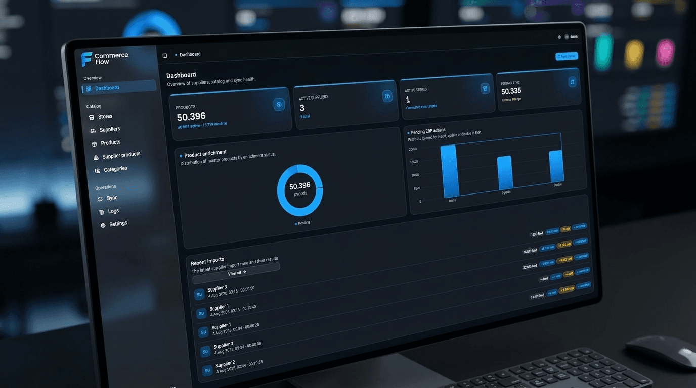 CommerceFlow operations dashboard on a desktop display